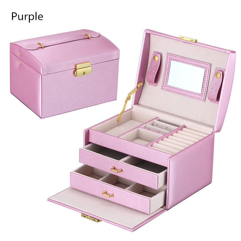 3-Layer Leather Jewelry Box Organizer