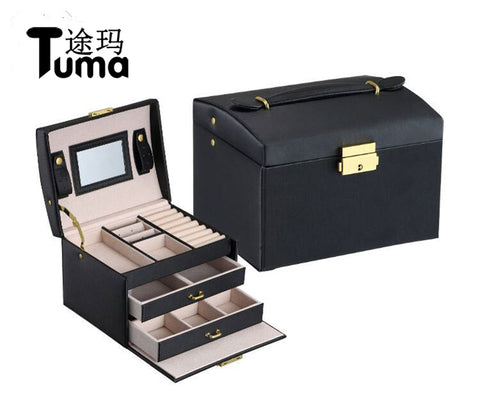 3-Layer Leather Jewelry Box Organizer